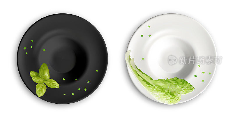 Empty black and white pasta plates for design mockup